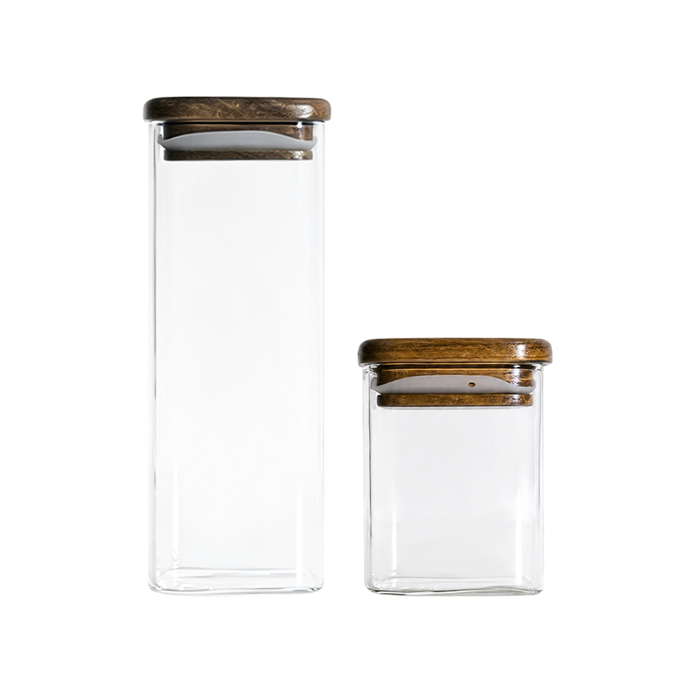 Acacia Wood Lid Borosilicate Glass Storage Jar