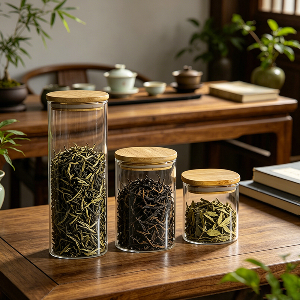 Bamboo Lid Borosilicate Glass Storage Jar