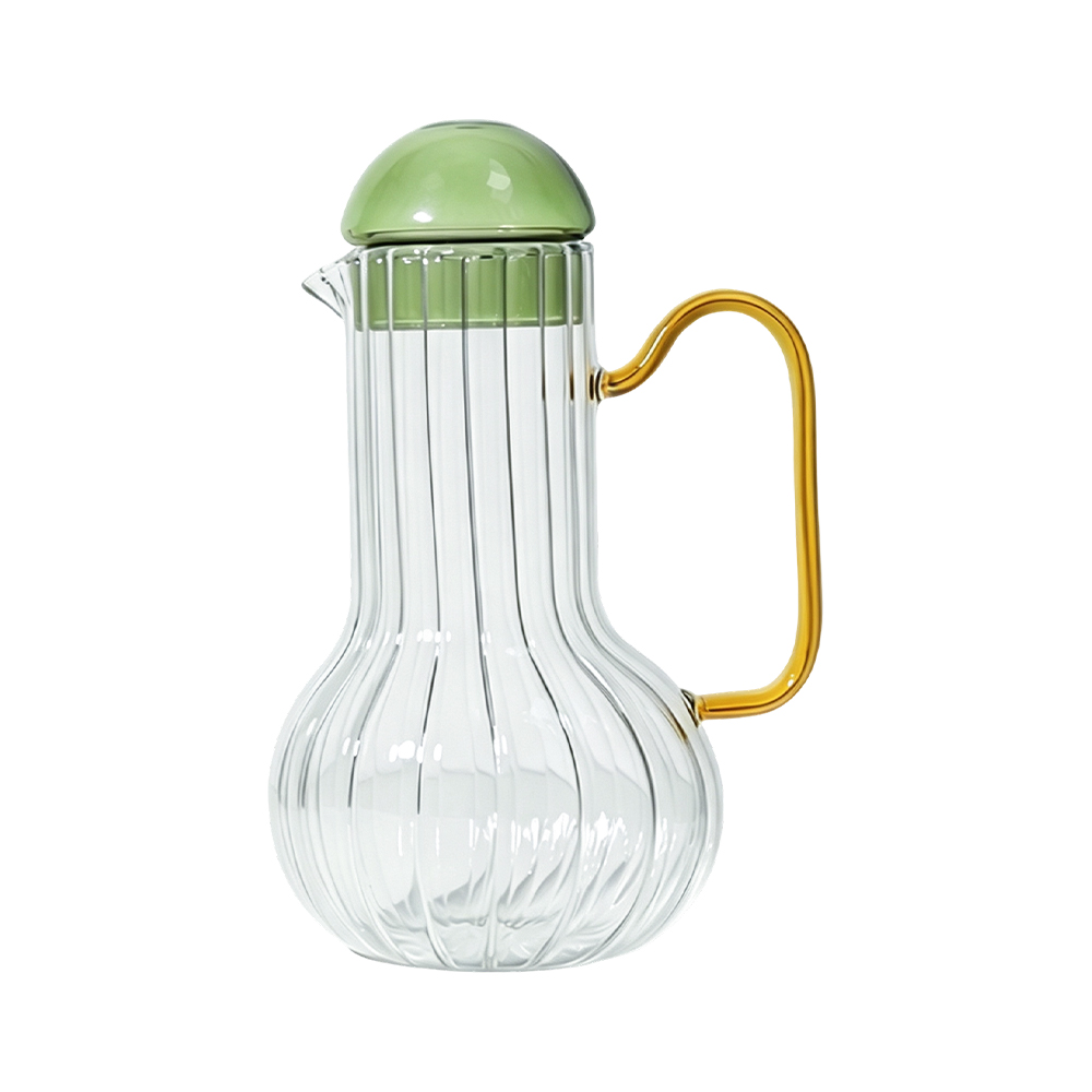 Ribbed Borosilicate Glass Pitcher with Color‑Contrast Handle & Ball Lid