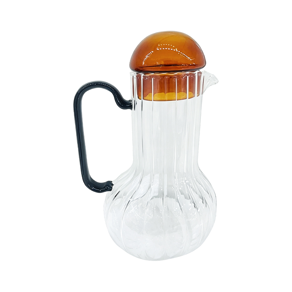 Ribbed Borosilicate Glass Pitcher with Color‑Contrast Handle & Ball Lid
