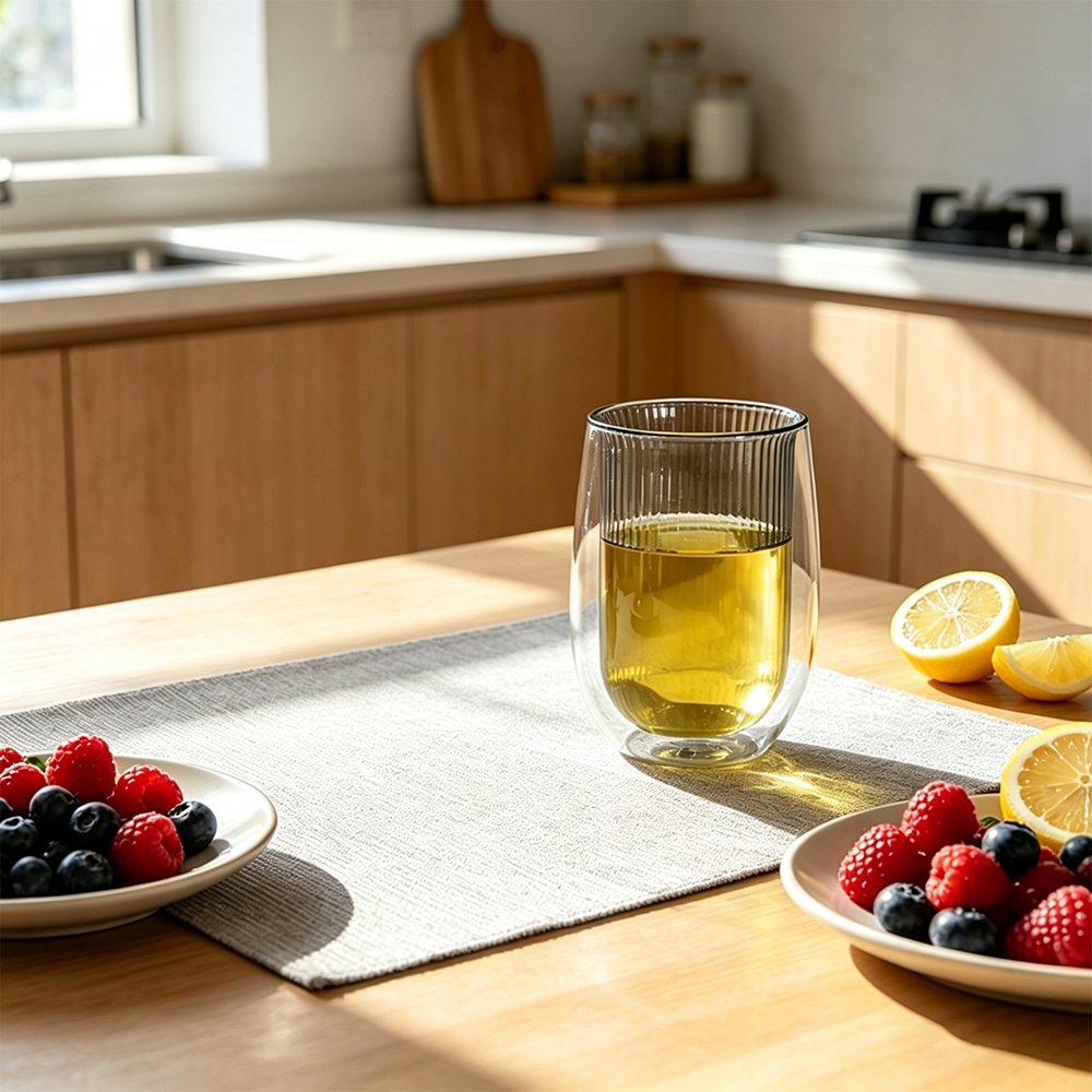 Borosilicate Double Wall Glass Tumbler With Vertical Stripes