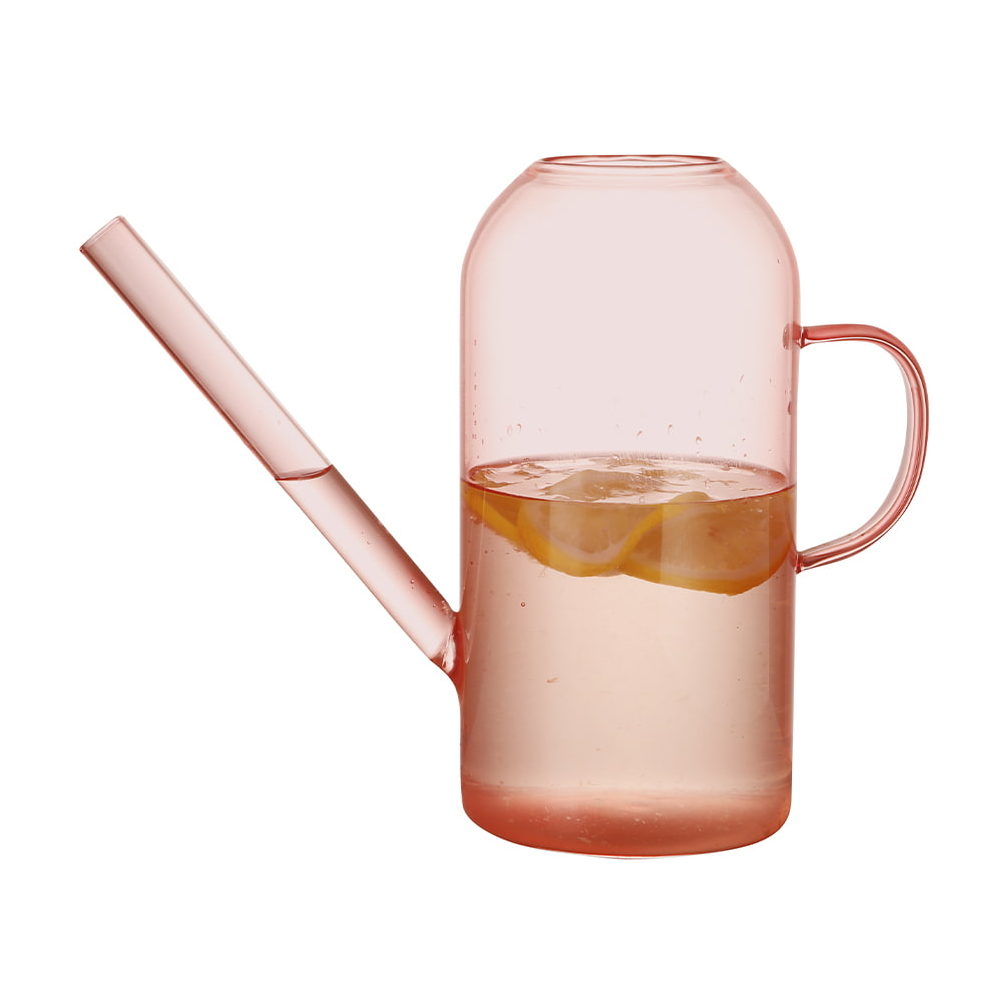 Pink Borosilicate Glass Water Pitcher with Long Spout & Handle