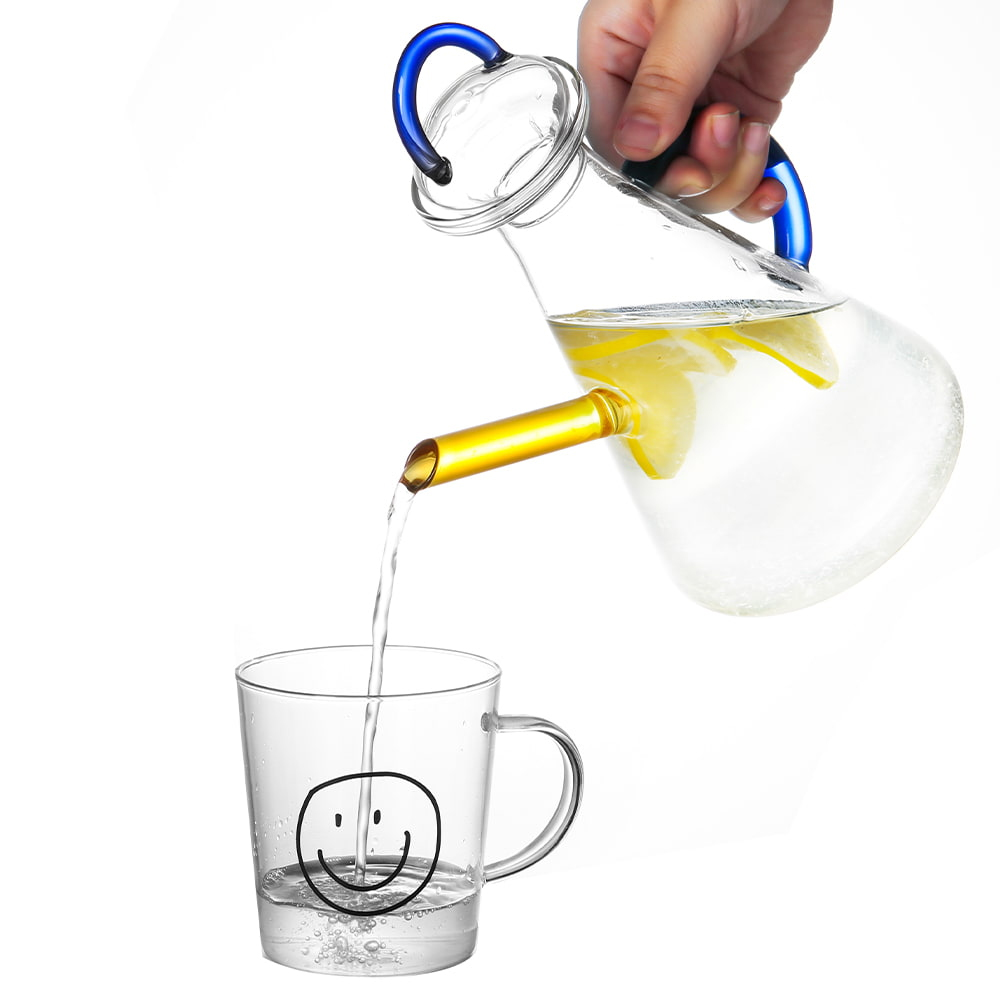 Conical Borosilicate Glass Water Pitcher with Loop Handle & Colored Spout