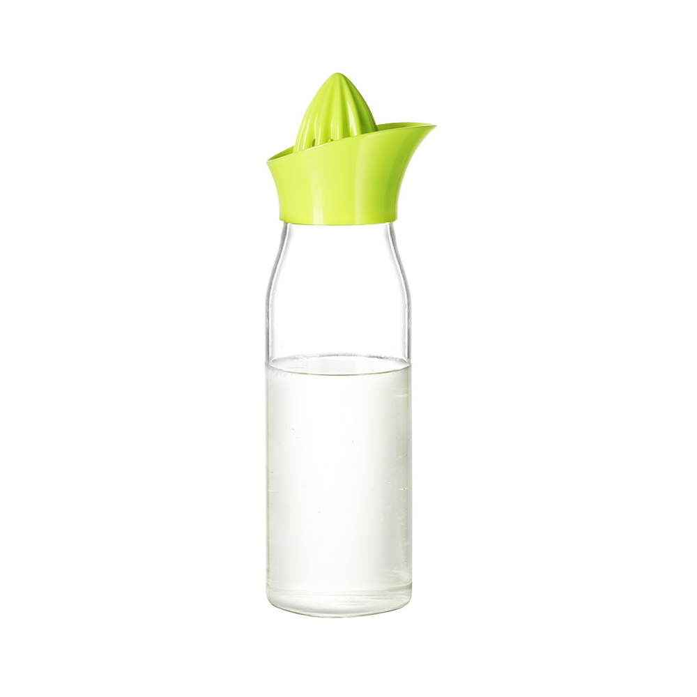 Borosilicate Glass Water Bottle with Citrus Juicer Green Lid
