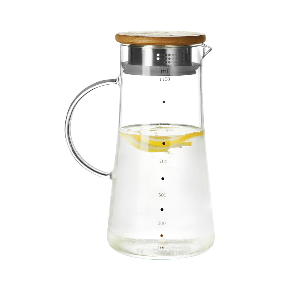 Borosilicate Glass Water Pitcher with Wooden Lid & Handle