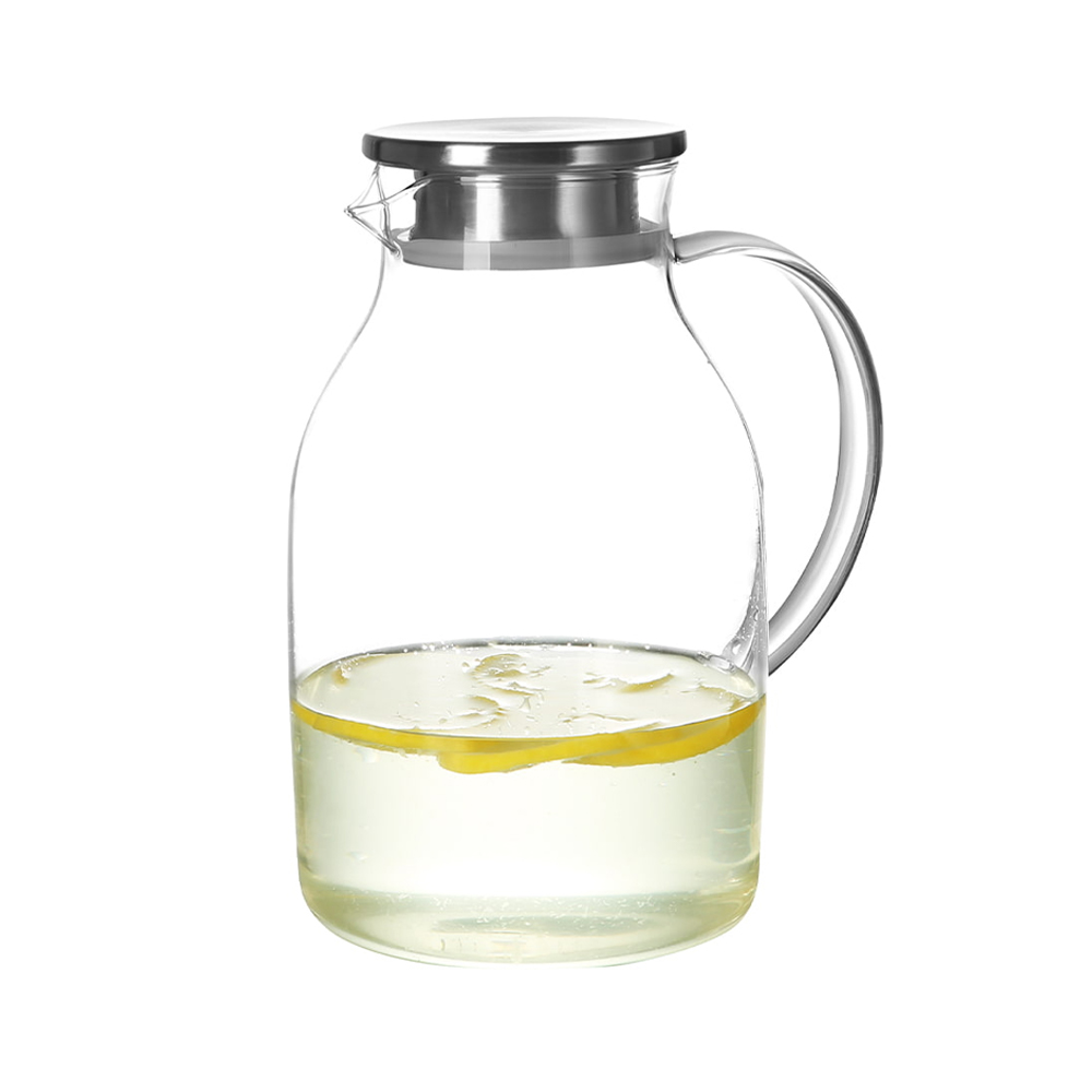 Borosilicate Glass Water Pitcher with Stainless Steel Lid & Handle