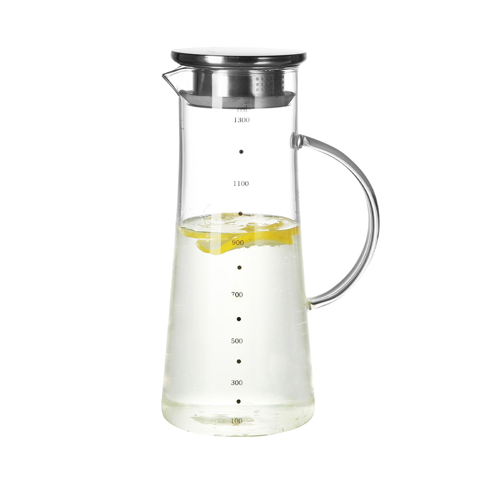 Borosilicate Glass Water Pitcher with Stainless Steel Lid & Handle