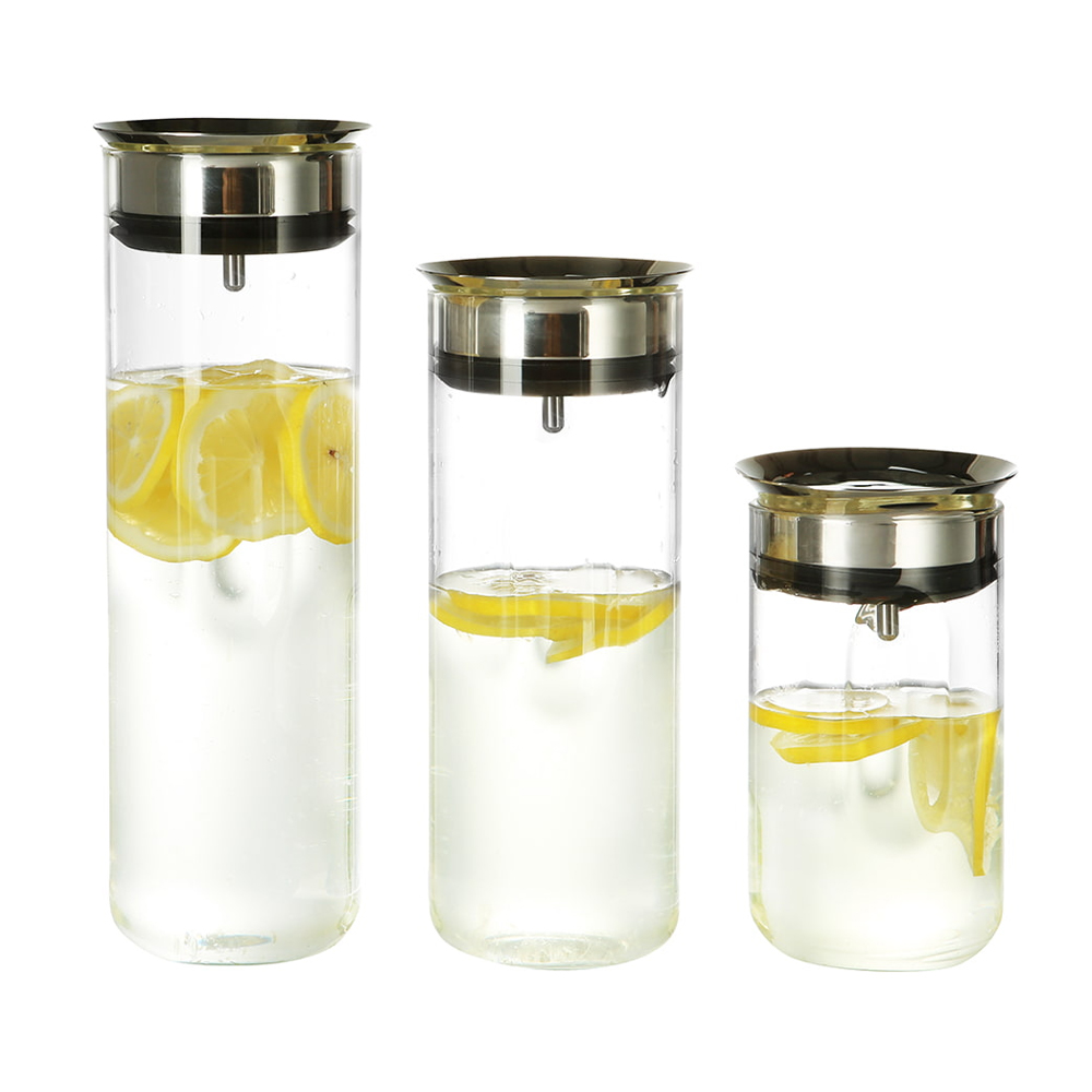 Straight Borosilicate Glass Water Pitchers with Stainless Steel Lids