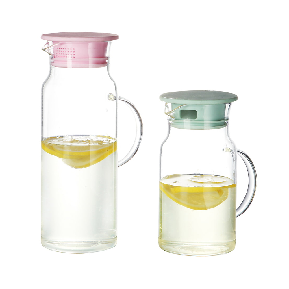 Borosilicate Glass Water Pitchers with Colored Lids & Handle