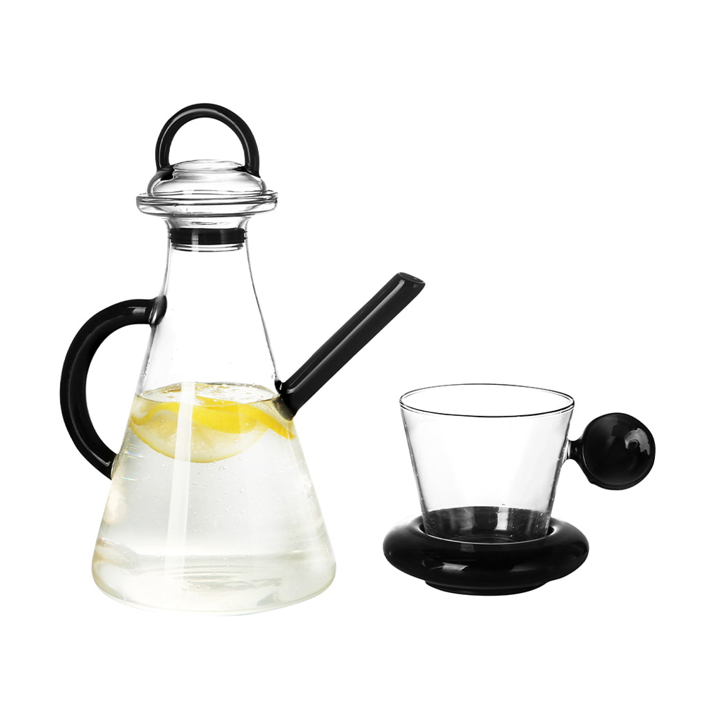 Borosilicate Glass Water Pitcher Set with Matching Glass Cup & Handle