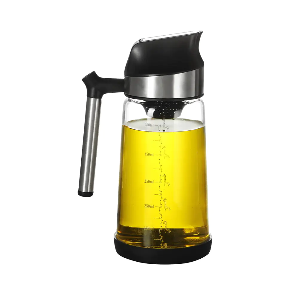 Auto Flip Glass Oil Dispenser with Handle & Measuring Scale