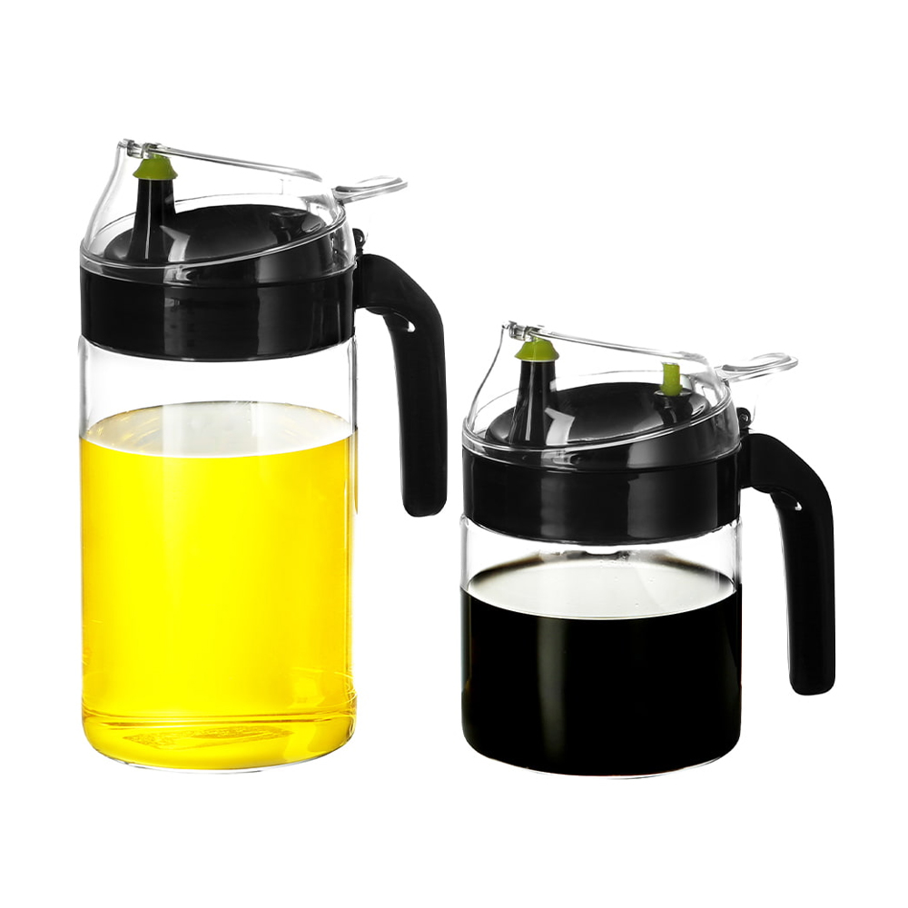 Glass Oil Dispenser with Flip Lid & Handle