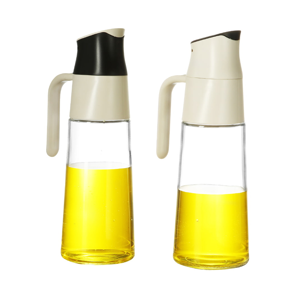 Glass Oil Dispenser with Flip Pour Spout & Handle, Cream Lid