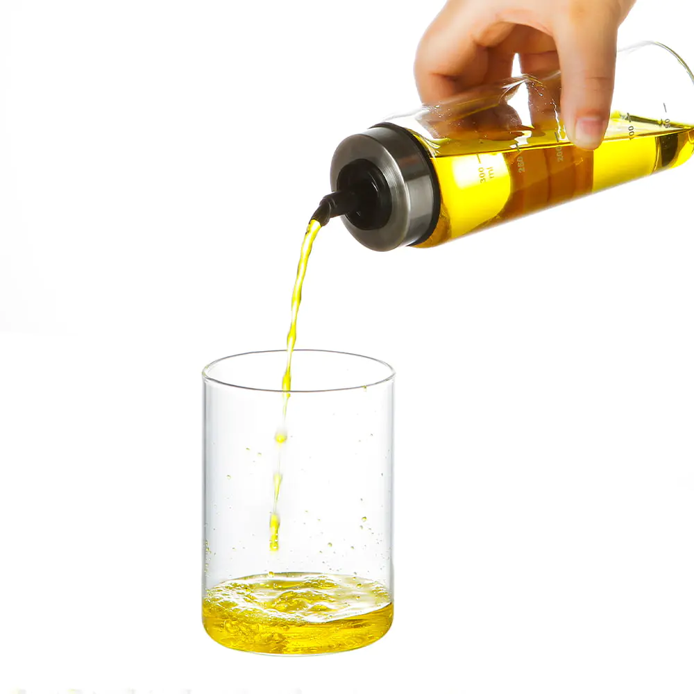 Glass Oil Dispenser Bottles with Scale & Stainless Steel Ring