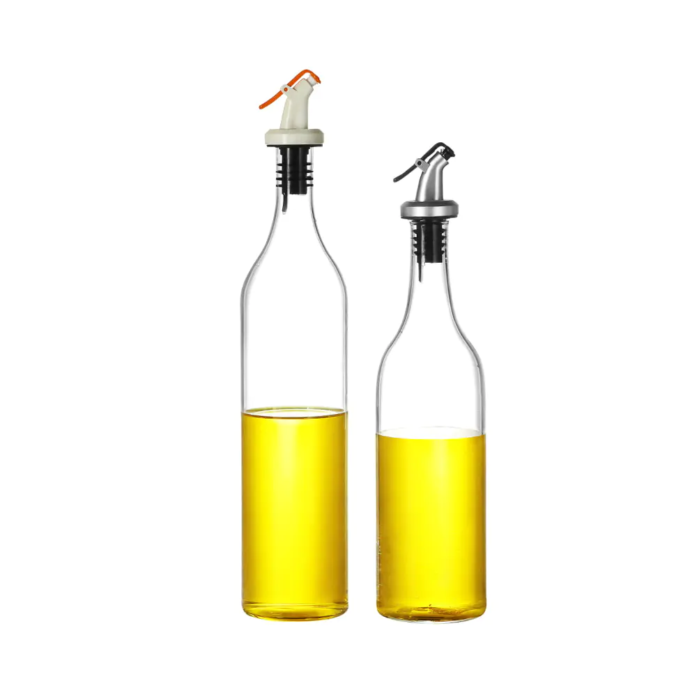 Slim Glass Oil Vinegar Dispenser Bottles with Pour Spout Stopper
