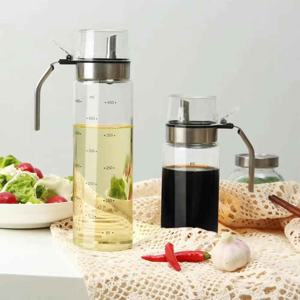 Glass Oil & Vinegar Dispenser with Scale & Stainless Steel Spout