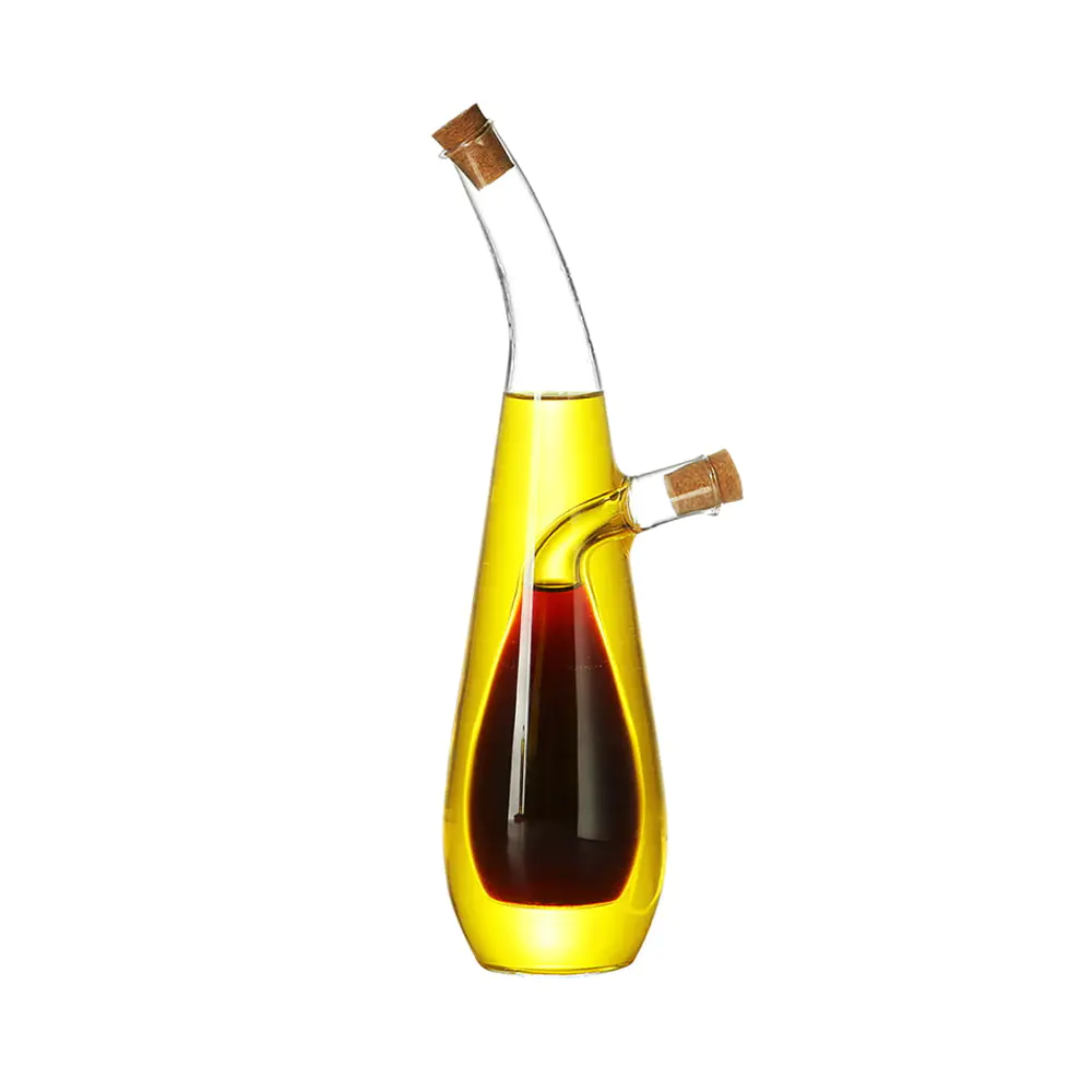 2-in-1 Dual Chamber Glass Oil & Vinegar Cruet with Cork Stoppers