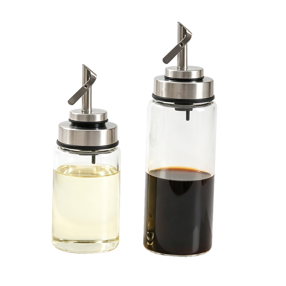Glass Oil Vinegar Dispenser Bottles with Stainless Steel Pour Spout