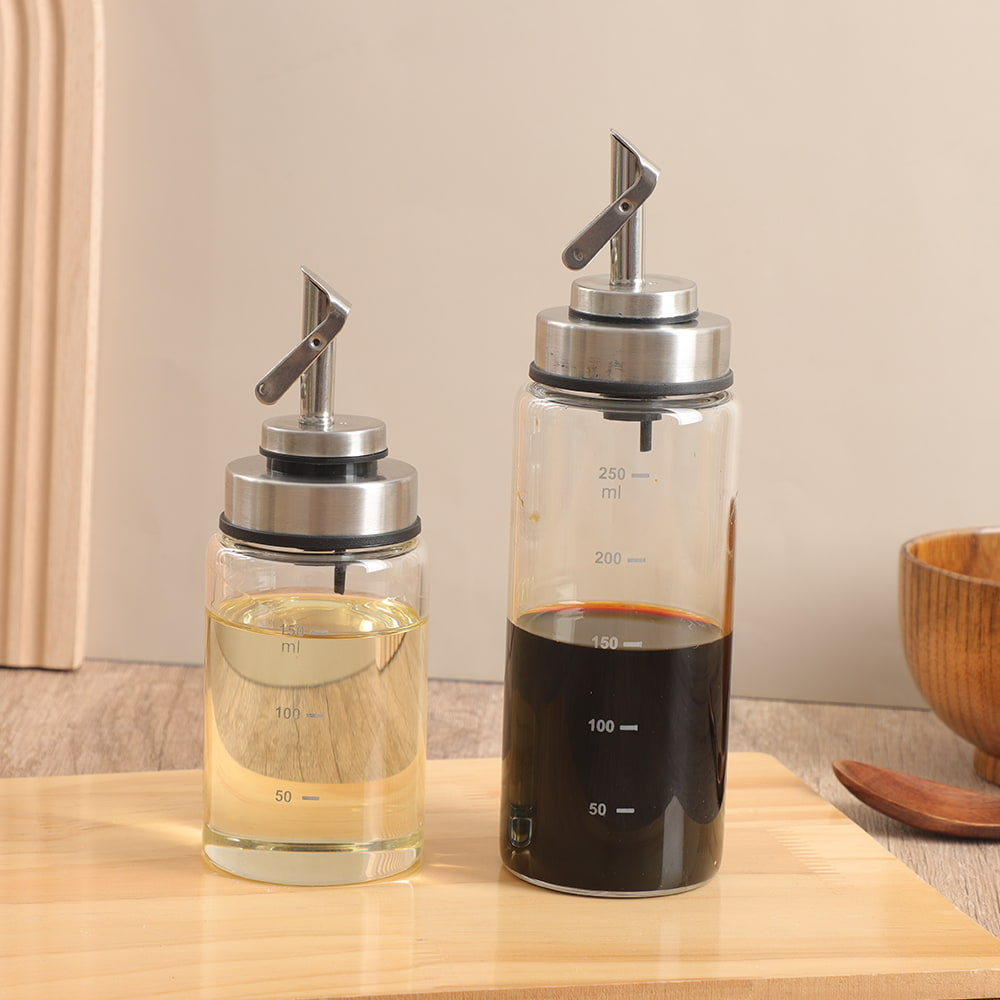 Glass Oil Vinegar Dispenser Bottles with Stainless Steel Pour Spout