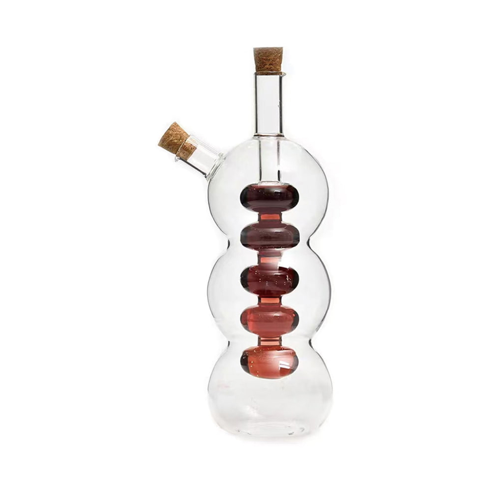 Gourd Shaped Dual Chamber Glass Oil and Vinegar Bottle with Cork Stoppers