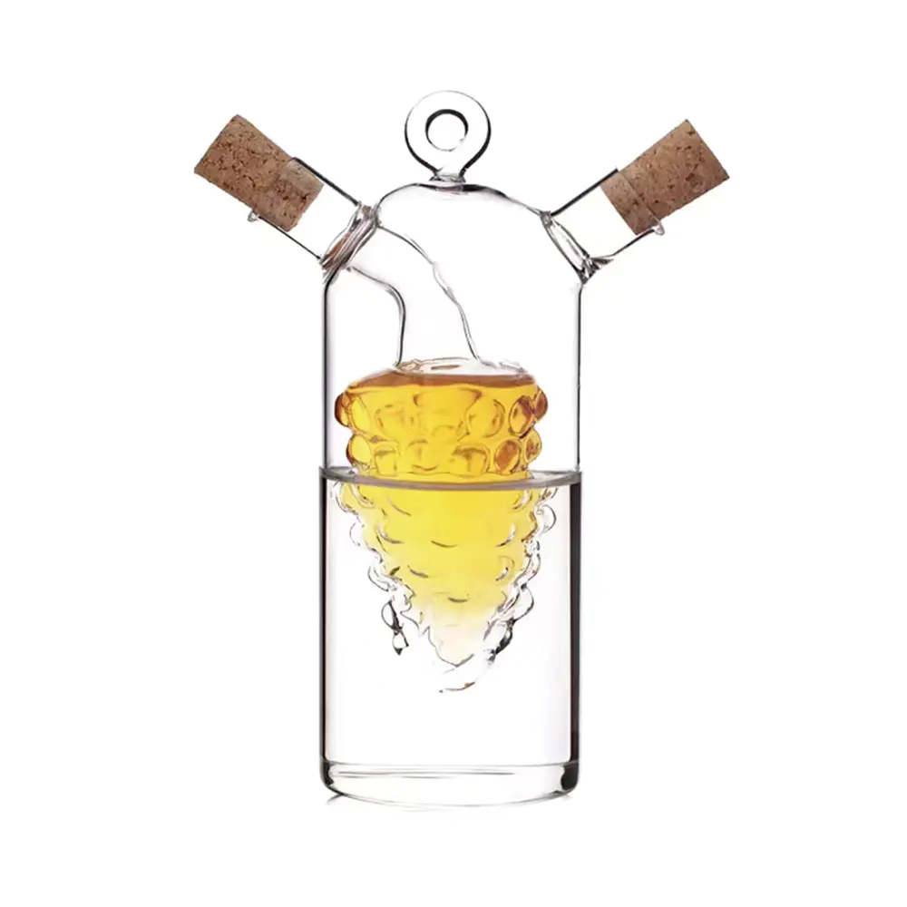 Cylindrical Dual Chamber Glass Oil & Vinegar Bottle with Grape Inner Design